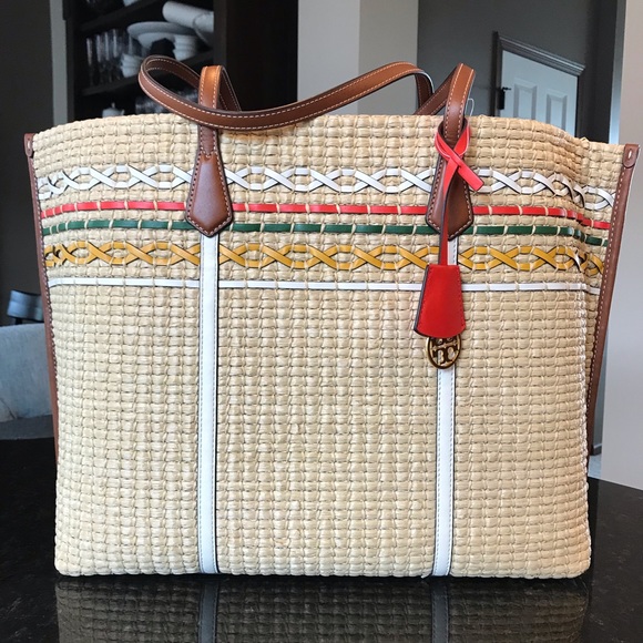 New Tory Burch Perry Straw Oversized Tote Bag - Picture 2 of 16